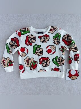 Super Mario Toddler Boys Crewneck Sweatshirt 2T Character AOP NWT NEW